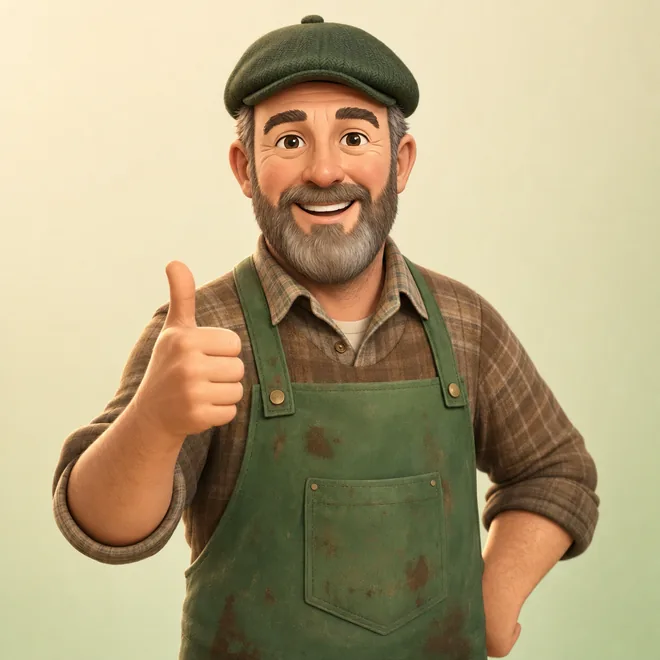 Garden Guy, GardenCalc's friendly gardening expert, giving a thumbs up